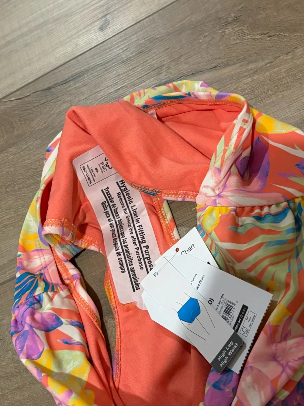 Time and Tru Floral High Waist tie Swim Bottoms pink orange size medium (8-10)